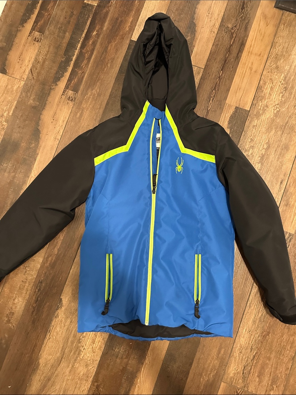 Spyder Kids Blue, Black & Lime Hooded Jacket - Sporty Waterproof Coat